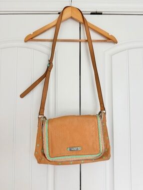 Oilily Tan Turquoise Polka Dot Crossbody Bag Adjustable Strap